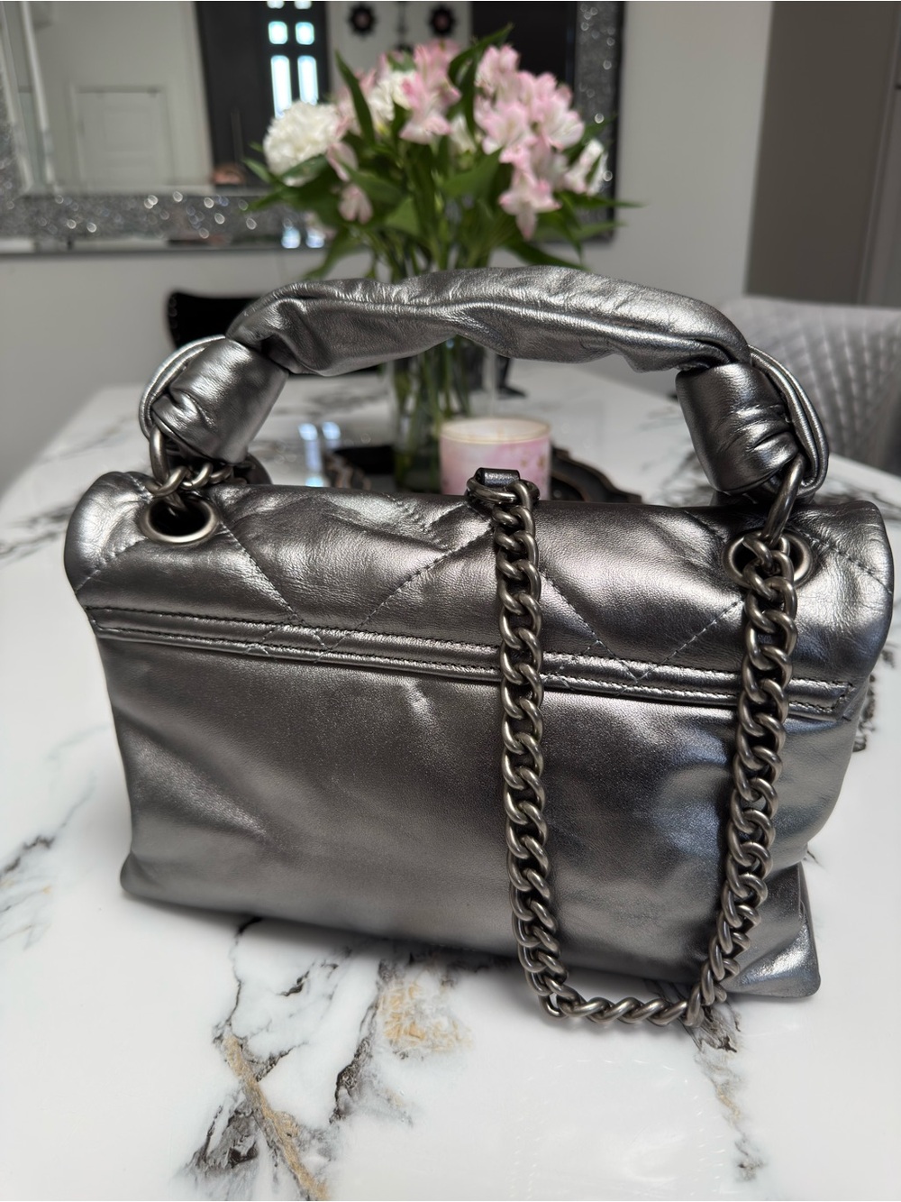 Kurt Geiger Metallic Top-Handle Shoulder Bag - Silver - Picture 2 of 16